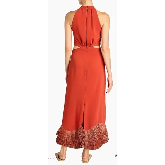 Johanna Ortiz Cut Out & Fringe-Hem Midi-Dress in Ankara Red NWT Size 4 - Picture 5 of 15